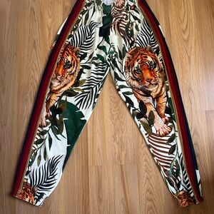 Aviator Nation Velvet Tiger Print Joggers - Green and Cream